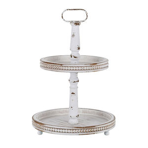 Brown Antique Wooden Two Tier Tray Stand Farmhouse 2 Tier Decorative Wood Tier Tray Living Room Kitchen Use Wood Beaded Trays - Product Image 4