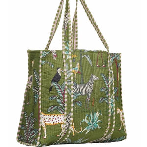 Elegante bolso de mano de algodón con Estampado de jungla verde Diseño de transporte cómodo Accesorio de uso diario para damas de moda - Product Image 1