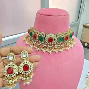 Conjunto de Gargantilla de Primera Calidad, Joyería Tradicional India para Bodas, Ocasiones Festivas, Uso en Fiestas, Hermosos Colores - Product Image 3