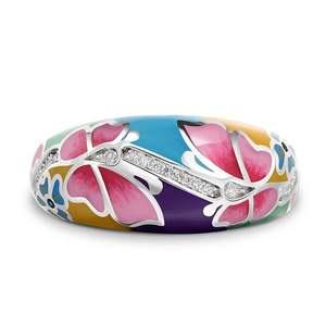 Bague de mode Jeulia en argent sterling émaillé, motif papillon et fleur, pour femme - Product Image 1