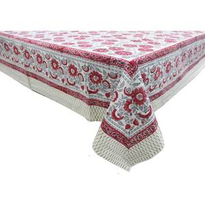 100% Cotton Red & White Floral Hand Block Print <b>Tablecloth</b> Spring Summer Decor for Dining <b>Parties</b> Weddings for Hotels - Product Image 1