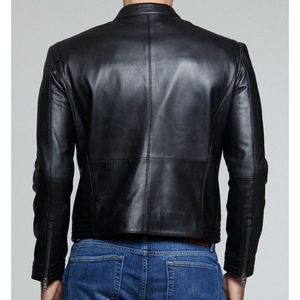 Super nouvelle veste en cuir noir de Style motard pour hommes 100% peau de mouton d'origine entièrement personnalisée fermeture à glissière haute avant élégante - Product Image 2