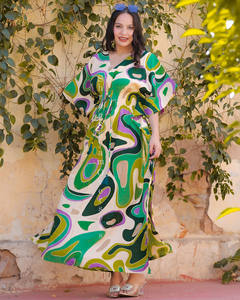 Nouvelle tendance 2024 vêtements pour femmes rayonne imprimé été concepteur gland dentelle corps complet couvrir caftan - Product Image 1