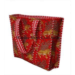 Sac fourre-tout matelassé en coton vintage imprimé en blocs de jungle fait à la main, écologique, logo personnalisé, fermeture éclair, hiver, printemps, été - Product Image 4