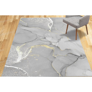 Tapis moderne gris imprimé marbre : doux, populaire, design mural, tapis fin non tissé - Product Image 1