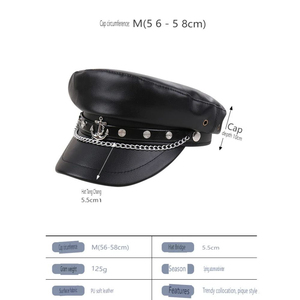 Vente en gros de béret d'officier chapeau gothique vintage avec broderie dessinée à la main bonnet à vent casquette d'officier en PU noir scène quotidienne applicable - Product Image 3