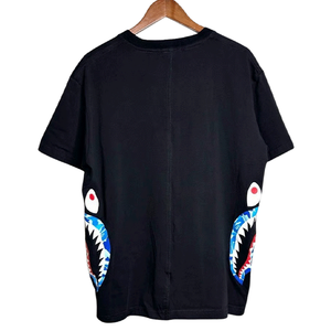 เสื้อยืดโอเวอร์ไซส์สีดำสำหรับผู้ชาย พิมพ์ลายกราฟิกปากฉลามสองด้าน แขนสั้น สไตล์สตรีทแวร์ลำลอง ผ้าฝ้าย - Product Image 3