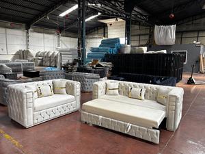 Ensemble de canapé-lit Chesterfield de luxe convertible, canapé-lit moderne capitonné, meubles de salon avec détails dorés - Product Image 6