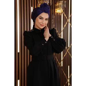 Robe décontractée avec ceinture et détails en pierres, 100% coton - Product Image 2