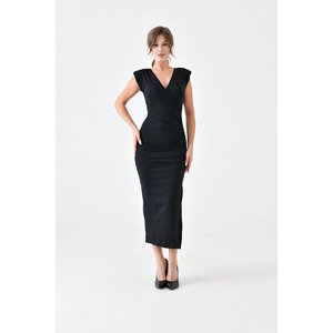 Vestido midi cruzado con abertura y cuello cruzado - Product Image 4