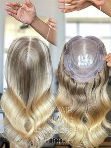 Peluca Mini de Encaje Completo SHY 2024, Cabello Remy 8*8, Color Rubio Ceniza con Reflejos, Ondulado, para Mujer - Product Image 4