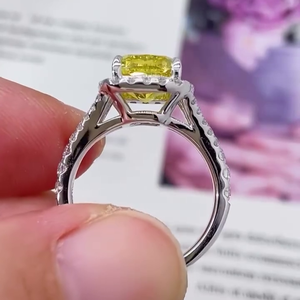 IGI Certified 3.50tcw Fancy Yellow Cushion Cut Lab Diamond VS Clarity Women's Engagement <b>Ring</b> Halo <b>Split</b> Style - Product Image 3