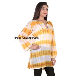 Túnica de Verano para Mujer, Tie-Dye, 100% Algodón, Cuello en V, Estilo Casual, Estampado Moderno, Tejido Transpirable, Ropa Hippie, Decoración con Logotipo - Product Image 3