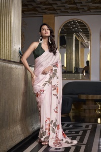 Sôi động SATIN LỤA <span class=keywords><strong>Saree</strong></span> với in phong cách và moonga lụa hotfix áo cho người mua bán buôn của dân tộc Ấn Độ trang phục - Product Image 6