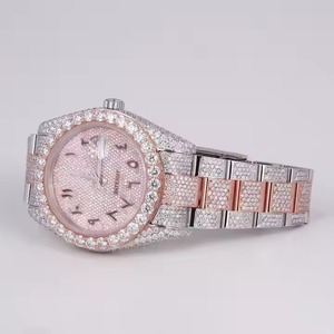 Reloj árabe de moda con diamantes de oro rosa VVS1 Diamantes helados Pantalla de esfera analógica Estilo mecánico Acero inoxidable Resistente al agua - Product Image 4