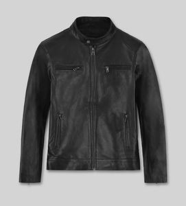 Chaqueta de Cuero Genuino para Hombre, Hecha a Medida al por Mayor, Cuello Alto, Logotipo Frontal, Impermeable, Cortavientos, Ropa de Abrigo de Invierno - Product Image 3