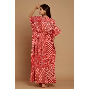 Robe Kaftan en Coton Respirant à Enrouler et à Nouer, Col Rond, Silhouette Droite, Taille Naturelle, Robe de Nuit - Product Image 2