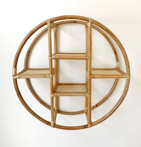 Scaffale per libri decorazioni da parete scaffali in rattan di legno librerie e librerie a parete rotonde in legno massello di vimini naturale - Product Image 2