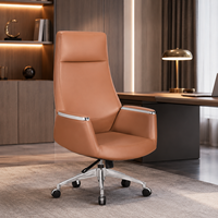 Chaise de bureau exécutive en cuir à dossier haut, ergonomique, pivotante et inclinable, avec base en alliage d'aluminium pour espace de travail professionnel