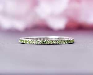 Peridot Full Eternity Band Sterling <b>Silver</b> <b>Stacking</b> <b>Ring</b> Elegant Birthstone Jewelry For Women - Product Image 4