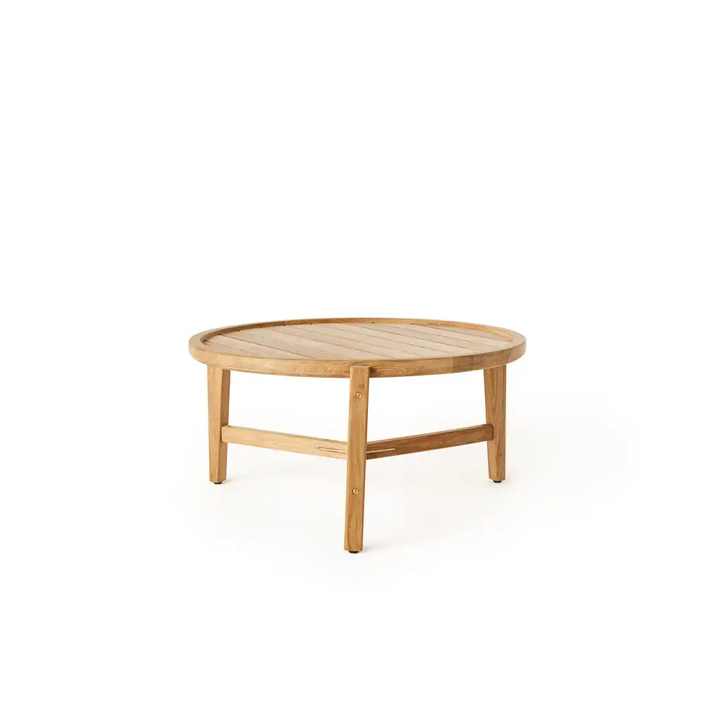 Tavolino da tè rotondo e minimalista in Teak per salotto e mobili da giardino