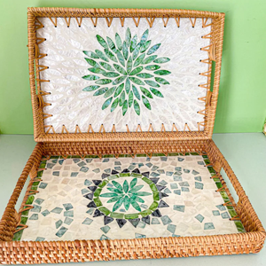 ชุดถาดรองหวายทรงสี่เหลี่ยมและสี่เหลี่ยมลายดอกไม้งานทอมือทำจากเวียดนาม - Product Image 4