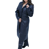 Nouveau manteau trench en cuir d'agneau noir pour femmes, sur mesure, en gros, longueur extra-longue, col en V et dos fendu, pour femmes