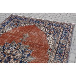 Alfombra Vintage de 7.3x11.1 pies, Alfombra Turca Extra Grande, Alfombra Floral Roja y Azul - Product Image 3