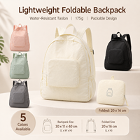 Sac à dos pliable en Taslon 175g, résistant à l'eau, léger, pour voyage et usage quotidien, disponible en 5 couleurs, faible MOQ