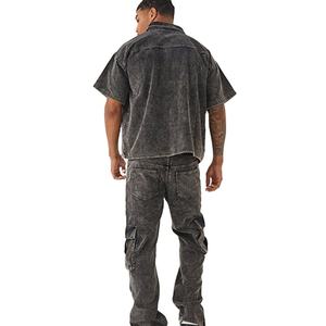 กางเกงคาร์โก้ผู้ชายทรงหลวมหลายกระเป๋า ดีไซน์ทันสมัย สวมใส่สบาย คุณภาพสูง แบบย้อมสีเอซิดวอช ไซส์พลัส - Product Image 3