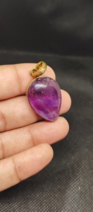 Pendentif en laiton fait main avec pierre précieuse cabochon en améthyste naturelle, pendentif en améthyste bleue - Product Image 3