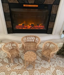 Meubles de maison de poupée miniature en bambou de style bohème du milieu du siècle, ensemble de patio en peluche - Product Image 3