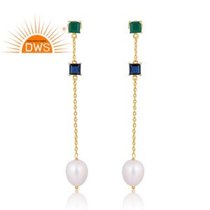 Vente chaude en argent Sterling plaqué or 18 carats naturel multi pierres précieuses boucle d'oreille conception personnalisée bijoux pour les femmes cadeau pour elle - Product Image 1