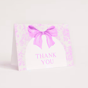 Elegante carta rosa floreale di ringraziamento con fiocco di ispirazione Vintage carta di gratitudine doccia nuziale Baby Shower compleanno - Product Image 1