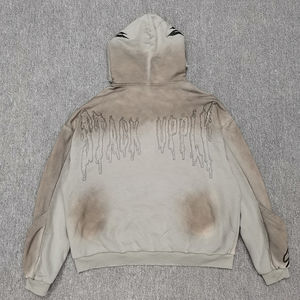 Sudadera con Capucha Extra Grande para Hombre, Estilo Holgado, Bordado Personalizado de Alta Calidad, Diseño de Letras con Parches, Lavado Ácido, Efecto Desgastado - Product Image 2