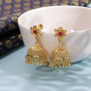 Traditional Forming Jhumka <b>Earrings</b>, Brass <b>Gold</b> Plated Jhumka <b>Earrings</b>, Fashion <b>Dangle</b> <b>Earrings</b>, <b>Gold</b> Filled Jewelry Oro Joyeria - Product Image 1