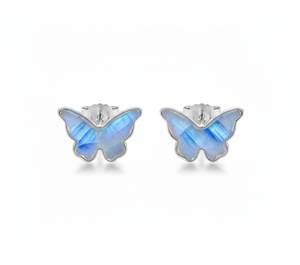 Premium 925 Sterling Silver Rainbow Moonstone Butterfly Shape Stud Earrings Bezel Setting Cute Trendy <b>Wedding</b> <b>Anniversary</b> Unisex - Product Image 1