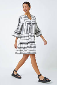 Vestido Midi de manga de campana de verano tejido en V indio hecho a mano Vintage para mujer vestido túnica elegante, moderno y cómodo para mujer - Product Image 2