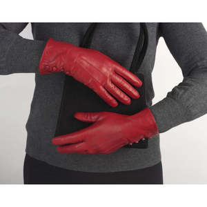 Guantes de cuero con forro de seda para mujer Kate, botones de cuero, 25 cm - Product Image 2