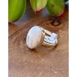 Navajo Handmade White Buffalo Sterling Silver <b>Ring</b> Vintage Hip-Hop Style <b>Adjustable</b> Size Cut Natural Stone for Everyday Wear - Product Image 4