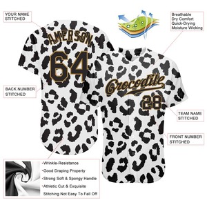 เสื้อเบสบอลแท้ลายเสือดาวดีไซน์ลาย3D สีขาวดำทองแบบกำหนดเอง - Product Image 3