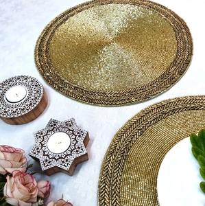 Handmade Modern Floral Beaded Placemat Satin Material Home <b>Christmas</b> Wedding Banquet Parties Accent Dining Table Decoration - Product Image 2