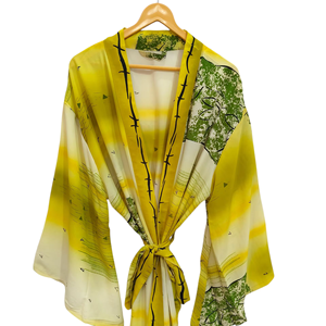 Bata de verano de cuerpo entero Bikini cubrir ropa de noche bata larga, Kimono Sari de seda reciclado Vintage indio hecho a mano, - Product Image 1