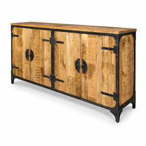 Meuble de salon en bois massif industriel, cadre métallique, portes shaker, 2 tiroirs, 3 étagères, garantie 5 ans, mobilier d'intérieur antique - Product Image 4