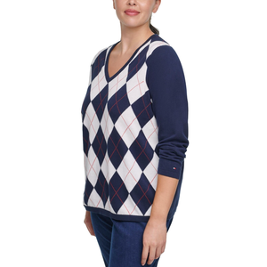 Maglione Argyle in Cotone Blu Ivy Stile Preppy da Donna Taglie Forti 3XL Tommy Hilfiger per l'Autunno - Product Image 1