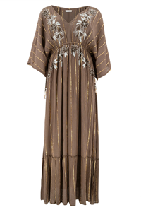 Verano bohemio bordado a mano Maxi vestido rayón tela cuello en V noche media manga vestido para damas largo Maxi vestido para mujer - Product Image 3