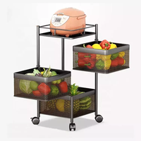 Chariot de cuisine à légumes en acier au carbone pour la maison Chariot de cuisine à 3 niveaux Support de stockage rotatif carré noir