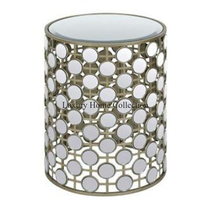 Última llegada de patrón único Mesa de centro elegante de metal chapado en oro y plata pulida con espejo de vidrio cuadrado - Product Image 5