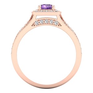 แหวนทองคำแท้ 14K 18K ทรงกลมเจียระไนแบบบริลเลียนต์ ประดับพลอยอะมีทิสต์ 0.5 กะรัต พร้อมมอยส์ซาไนต์ สำหรับผู้หญิง เครื่องประดับชั้นดี ยี่ห้อ REYES ผลิตด้วยมือ - Product Image 3