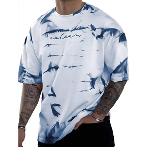 Camiseta de gran tamaño OEM con logotipo personalizado para hombre Camiseta de manga corta con estampado digital Tie-Dye con hombros Caídos para hombre y niño - Product Image 1
